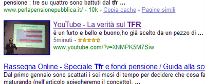 un esempio della nuova Universal Search di Google per chi cerca informazioni sul TFR