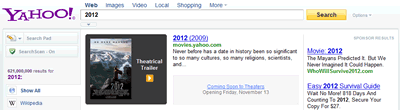 L'apertura della pagina di risultati di Yahoo.com per la query 2010