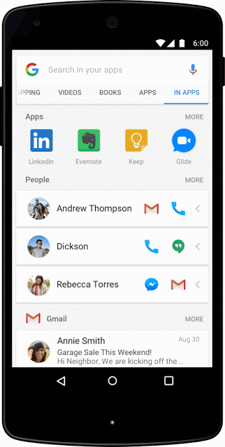 L'esempio fornito da Google sul funzionamento di In Apps Search